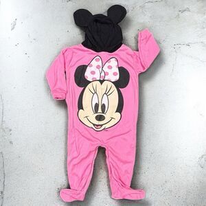 Vintage 80s 90s Disney Babies Minnie Mouse Pink Hooded Footie Sleeper Pajama 12M